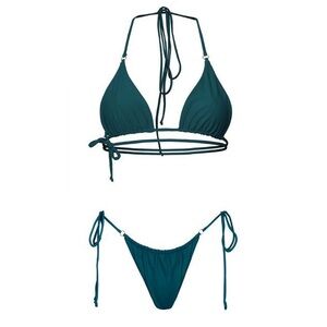 Away That Day Dark Teal String Bikini Set